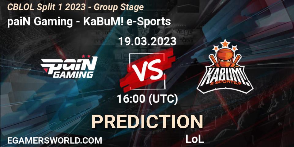 paiN Gaming vs KaBuM! e-Sports: Match Prediction. 19.03.2023 at 16:00, LoL, CBLOL Split 1 2023 - Group Stage