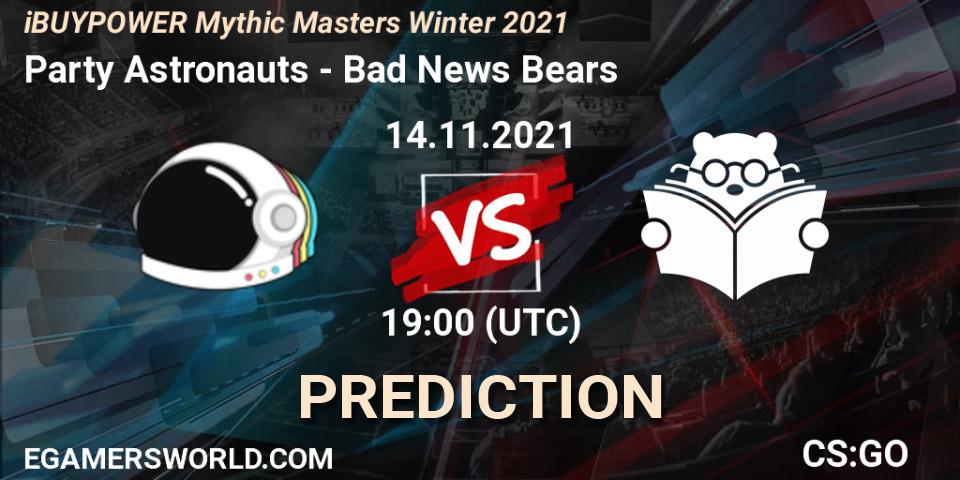 Party Astronauts vs Bad News Bears: Match Prediction. 14.11.2021 at 19:00, Counter-Strike (CS2), iBUYPOWER Mythic Masters Winter 2021