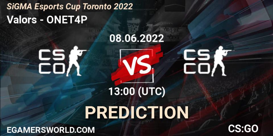 Valors vs ONET4P: Match Prediction. 08.06.2022 at 13:00, Counter-Strike (CS2), SiGMA Esports Cup Toronto 2022