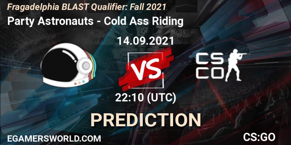 Party Astronauts vs Cold Ass Riding: Match Prediction. 14.09.2021 at 22:10, Counter-Strike (CS2), Fragadelphia BLAST Qualifier: Fall 2021