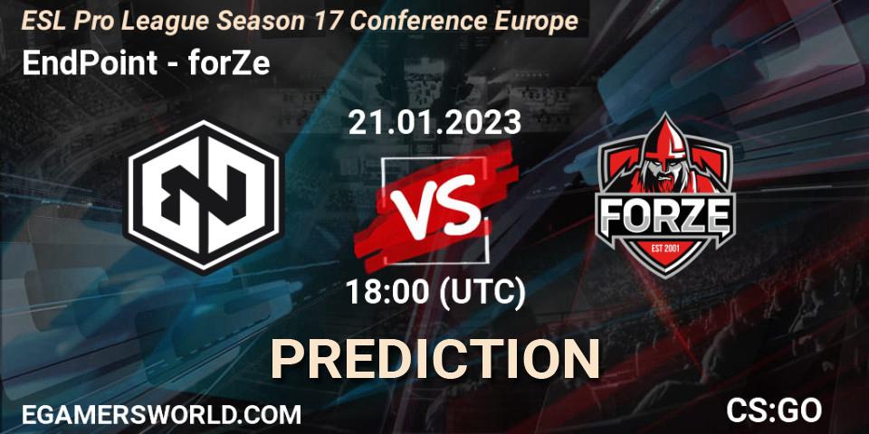 EndPoint vs forZe: Match Prediction. 21.01.23, CS2 (CS:GO), ESL Pro League Season 17 Conference Europe