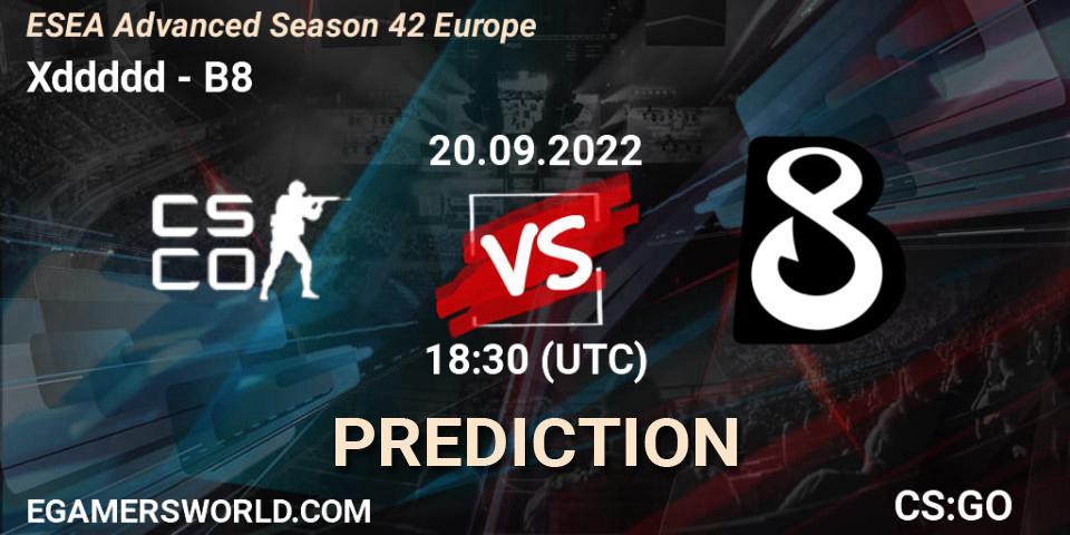 Xddddd vs B8: Match Prediction. 21.09.2022 at 15:00, Counter-Strike (CS2), ESEA Season 42: Advanced Division - Europe