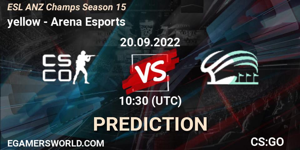 yellow vs Arena Esports: Match Prediction. 20.09.2022 at 10:30, Counter-Strike (CS2), ESL ANZ Champs Season 15