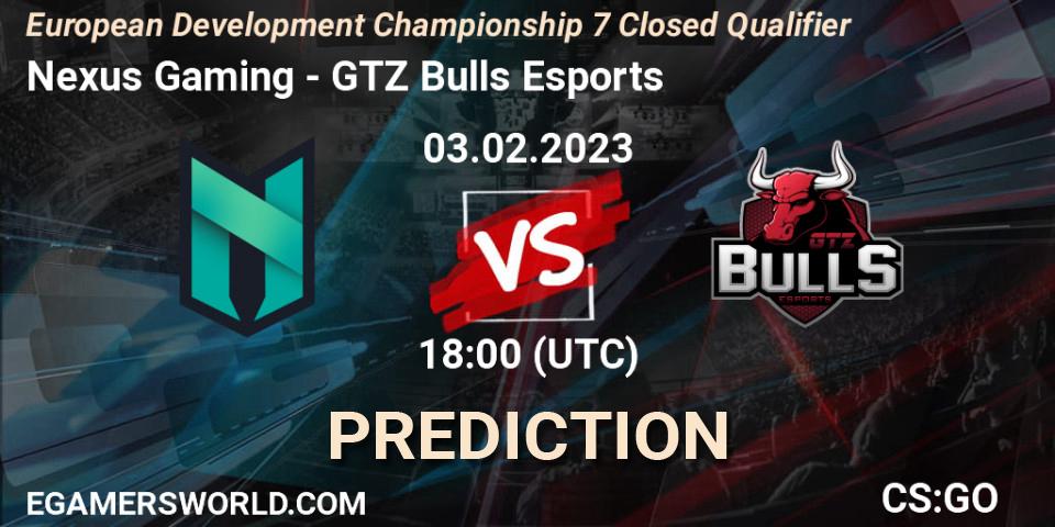 Nexus Gaming vs GTZ Bulls Esports: Match Prediction. 03.02.23, CS2 (CS:GO), European Development Championship 7 Closed Qualifier
