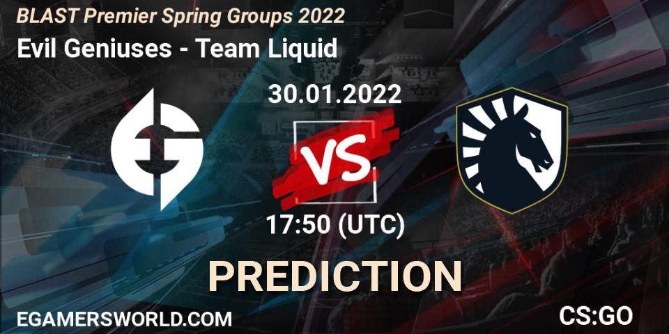 Evil Geniuses vs Team Liquid: Match Prediction. 30.01.22, CS2 (CS:GO), BLAST Premier Spring Groups 2022
