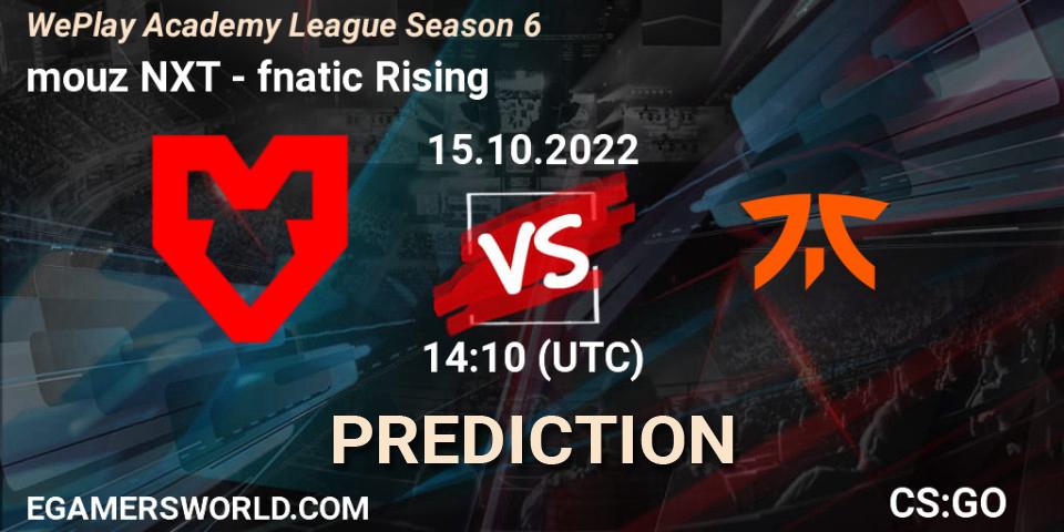 mouz NXT vs fnatic Rising: Match Prediction. 16.10.2022 at 18:05, Counter-Strike (CS2), WePlay Academy League Season 6
