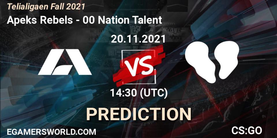 Apeks Rebels vs 00 Nation Talent: Match Prediction. 20.11.2021 at 14:30, Counter-Strike (CS2), Telialigaen Fall 2021