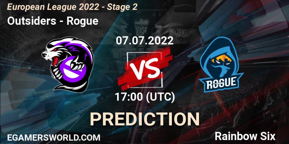 Outsiders vs Rogue: Match Prediction. 07.07.2022 at 17:00, Rainbow Six, European League 2022 - Stage 2