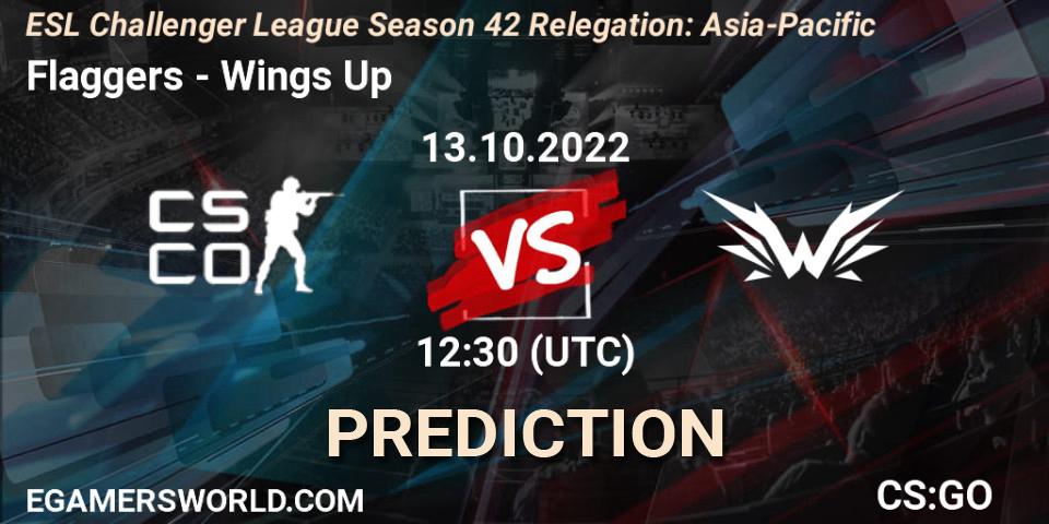 Flaggers vs Wings Up: Match Prediction. 13.10.2022 at 12:30, Counter-Strike (CS2), ESL Challenger League Season 42 Relegation: Asia-Pacific