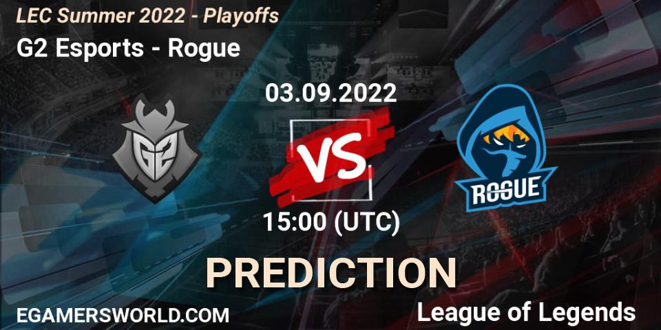 G2 Esports vs Rogue: Match Prediction. 03.09.2022 at 15:00, LoL, LEC Summer 2022 - Playoffs