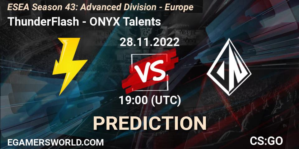 ThunderFlash vs ONYX Talents: Match Prediction. 02.12.22, CS2 (CS:GO), ESEA Season 43: Advanced Division - Europe