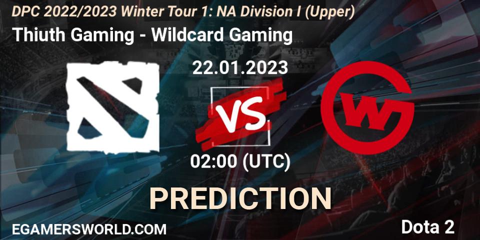 Thiuth Gaming vs Wildcard Gaming: Match Prediction. 22.01.2023 at 02:03, Dota 2, DPC 2022/2023 Winter Tour 1: NA Division I (Upper)
