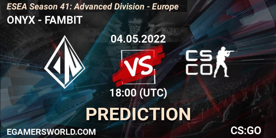 ONYX vs FAMBIT: Match Prediction. 04.05.2022 at 18:00, Counter-Strike (CS2), ESEA Season 41: Advanced Division - Europe