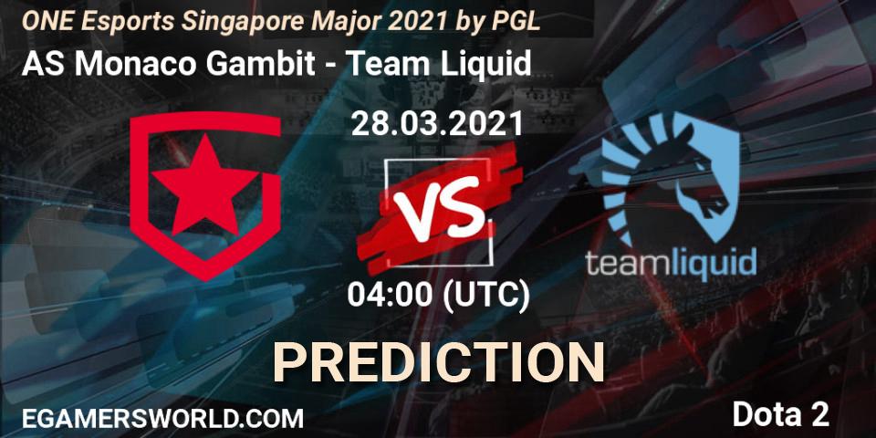 AS Monaco Gambit vs Team Liquid: Match Prediction. 28.03.2021 at 03:53, Dota 2, ONE Esports Singapore Major 2021