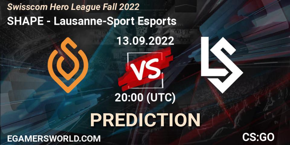 SHAPE vs Lausanne-Sport Esports: Match Prediction. 13.09.2022 at 20:00, Counter-Strike (CS2), Swisscom Hero League Fall 2022