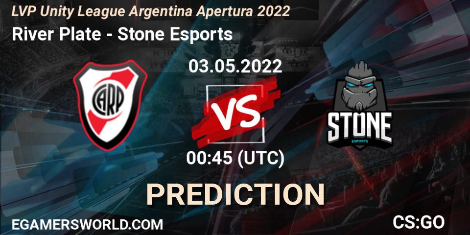 River Plate vs Stone Esports: Match Prediction. 03.05.2022 at 00:45, Counter-Strike (CS2), LVP Unity League Argentina Apertura 2022