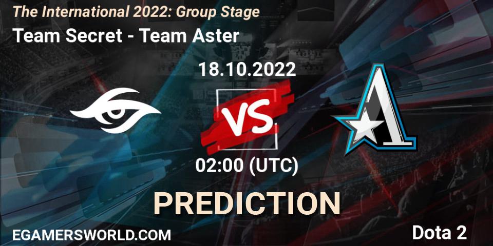 Team Secret vs Team Aster: Match Prediction. 18.10.22, Dota 2, The International 2022: Group Stage