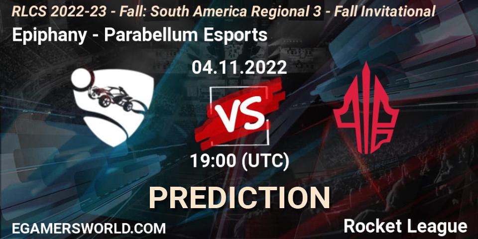 Epiphany vs Parabellum Esports: Match Prediction. 04.11.2022 at 19:00, Rocket League, RLCS 2022-23 - Fall: South America Regional 3 - Fall Invitational