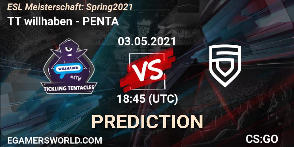 TT willhaben vs PENTA: Match Prediction. 03.05.2021 at 18:45, Counter-Strike (CS2), ESL Meisterschaft: Spring 2021