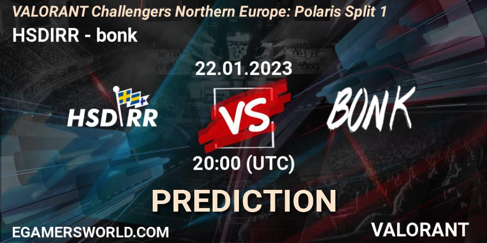HSDIRR vs bonk: Match Prediction. 22.01.23, VALORANT, VALORANT Challengers 2023 Northern Europe: Polaris Split 1