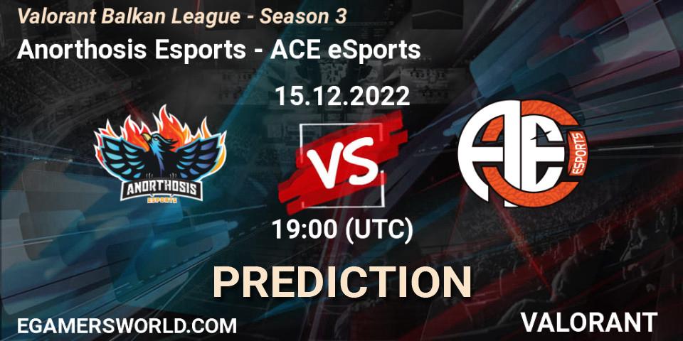 Anorthosis Esports vs ACE eSports: Match Prediction. 15.12.2022 at 18:00, VALORANT, Valorant Balkan League - Season 3