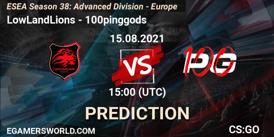 LowLandLions vs 100pinggods: Match Prediction. 15.08.2021 at 15:00, Counter-Strike (CS2), ESEA Season 38: Advanced Division - Europe