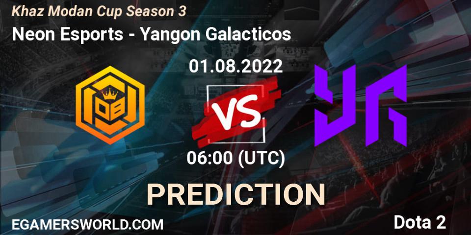 Neon Esports vs Yangon Galacticos: Match Prediction. 01.08.2022 at 10:09, Dota 2, Khaz Modan Cup Season 3