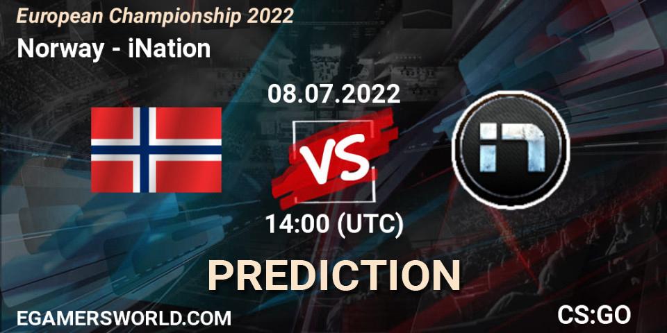 Norway vs iNation: Match Prediction. 08.07.2022 at 14:00, Counter-Strike (CS2), European Championship 2022