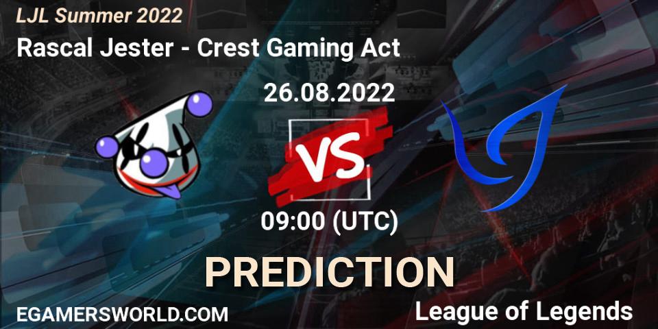 Rascal Jester vs Crest Gaming Act: Match Prediction. 26.08.22, LoL, LJL Summer 2022