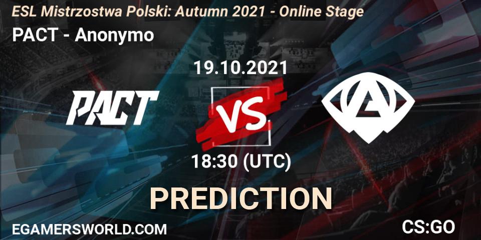 PACT vs Anonymo: Match Prediction. 19.10.2021 at 18:30, Counter-Strike (CS2), ESL Mistrzostwa Polski: Autumn 2021 - Online Stage