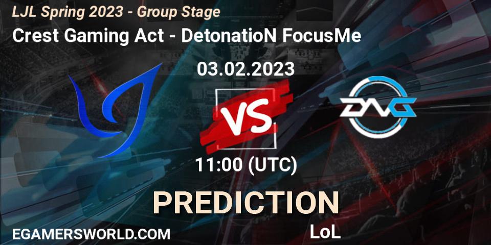 Crest Gaming Act vs DetonatioN FocusMe: Match Prediction. 03.02.2023 at 10:00, LoL, LJL Spring 2023 - Group Stage