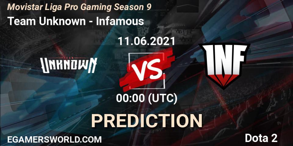 Team Unknown vs Infamous: Match Prediction. 11.06.2021 at 00:04, Dota 2, Movistar Liga Pro Gaming Season 9