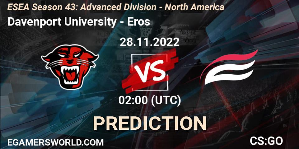 Davenport University vs Eros: Match Prediction. 28.11.22, CS2 (CS:GO), ESEA Season 43: Advanced Division - North America