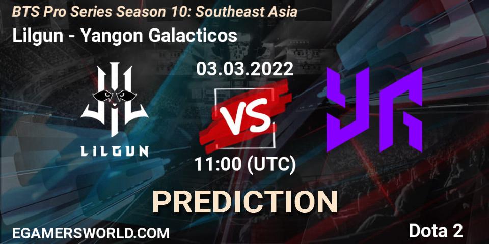 Lilgun vs Yangon Galacticos: Match Prediction. 03.03.2022 at 09:01, Dota 2, BTS Pro Series Season 10: Southeast Asia