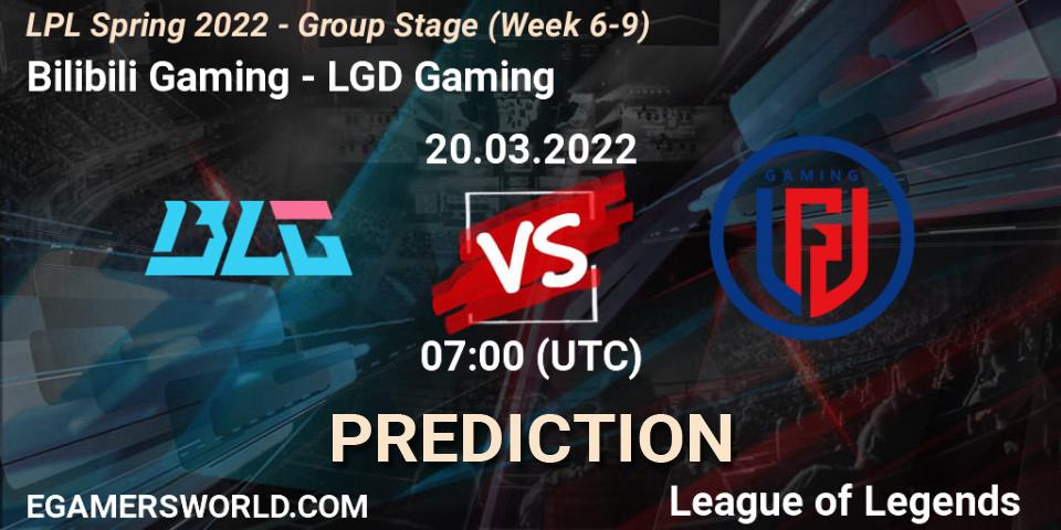 Bilibili Gaming vs LGD Gaming: Match Prediction. 20.03.2022 at 07:00, LoL, LPL Spring 2022 - Group Stage (Week 6-9)