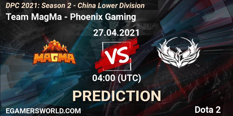 Team MagMa vs Phoenix Gaming: Match Prediction. 27.04.2021 at 03:55, Dota 2, DPC 2021: Season 2 - China Lower Division