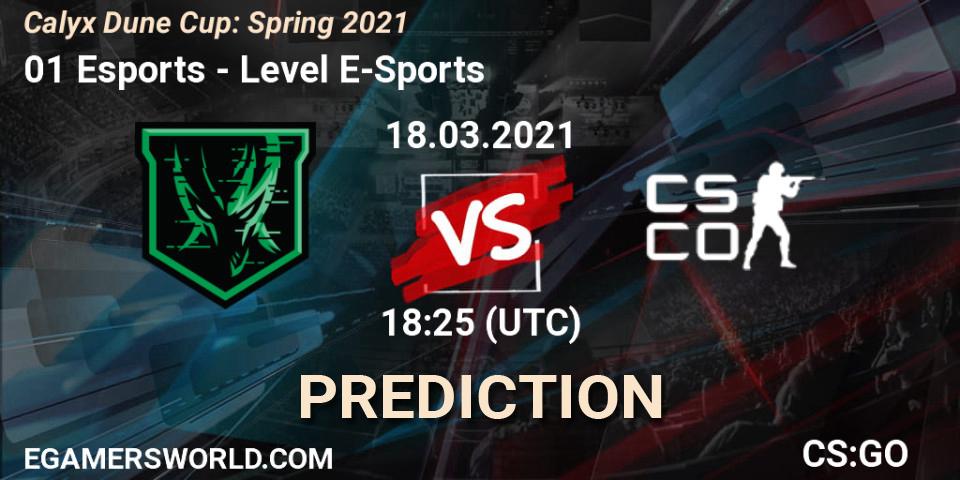 01 Esports vs Level E-Sports: Match Prediction. 18.03.2021 at 18:30, Counter-Strike (CS2), Calyx Dune Cup: Spring 2021