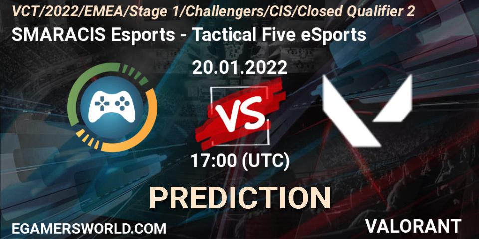 SMARACIS Esports vs Tactical Five eSports: Match Prediction. 20.01.2022 at 17:45, VALORANT, VCT 2022: CIS Stage 1 Challengers - Closed Qualifier 2