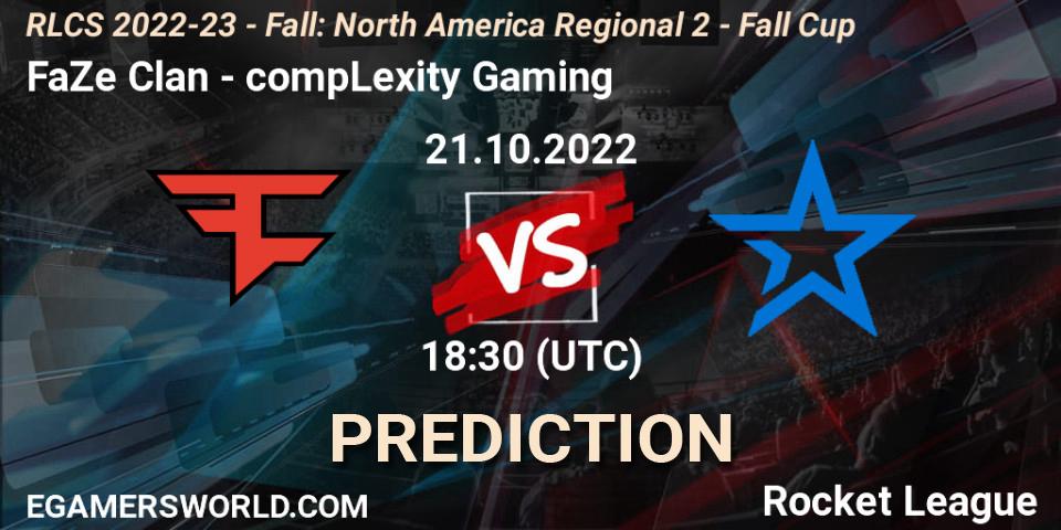 FaZe Clan vs compLexity Gaming: Match Prediction. 21.10.2022 at 18:30, Rocket League, RLCS 2022-23 - Fall: North America Regional 2 - Fall Cup
