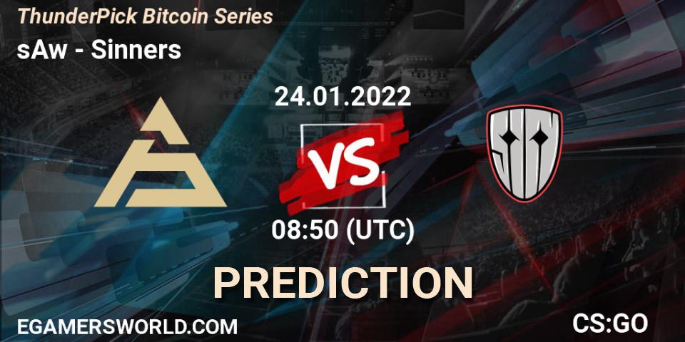 sAw vs Sinners: Match Prediction. 24.01.2022 at 08:50, Counter-Strike (CS2), ThunderPick Bitcoin Series