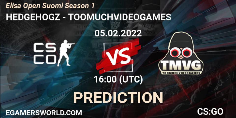 HEDGEHOGZ vs TOOMUCHVIDEOGAMES: Match Prediction. 05.02.2022 at 16:00, Counter-Strike (CS2), Elisa Open Suomi Season 1