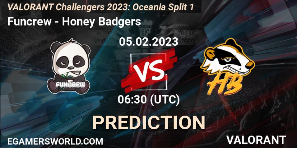 Funcrew vs Honey Badgers: Match Prediction. 05.02.23, VALORANT, VALORANT Challengers 2023: Oceania Split 1