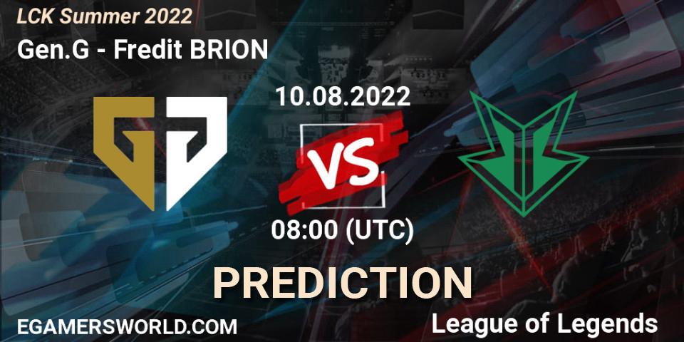 Gen.G vs Fredit BRION: Match Prediction. 10.08.2022 at 08:00, LoL, LCK Summer 2022