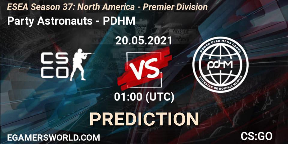 Party Astronauts vs PDHM: Match Prediction. 20.05.2021 at 01:00, Counter-Strike (CS2), ESEA Season 37: North America - Premier Division