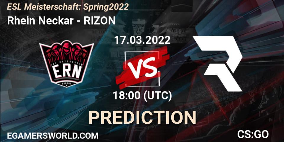 Rhein Neckar vs RIZON: Match Prediction. 17.03.2022 at 18:00, Counter-Strike (CS2), ESL Meisterschaft: Spring 2022