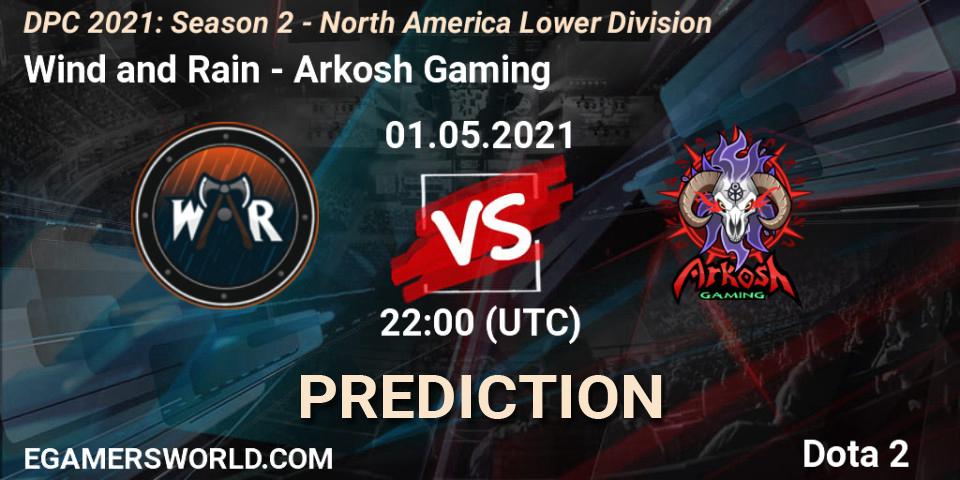Wind and Rain vs Arkosh Gaming: Match Prediction. 01.05.2021 at 22:09, Dota 2, DPC 2021: Season 2 - North America Lower Division