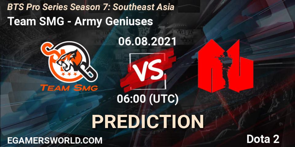 Team SMG vs Army Geniuses: Match Prediction. 06.08.2021 at 06:00, Dota 2, BTS Pro Series Season 7: Southeast Asia