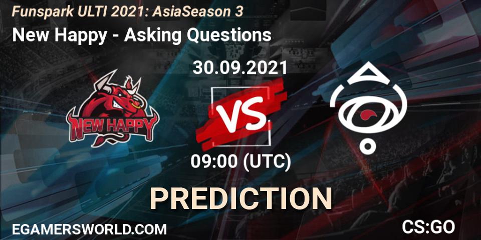 New Happy vs Asking Questions: Match Prediction. 30.09.2021 at 09:00, Counter-Strike (CS2), Funspark ULTI 2021: Asia Season 3