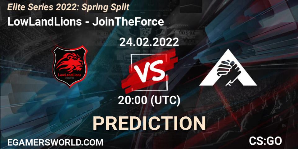 LowLandLions vs JoinTheForce: Match Prediction. 24.02.2022 at 20:00, Counter-Strike (CS2), Elite Series 2022: Spring Split