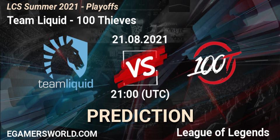 Team Liquid vs 100 Thieves: Match Prediction. 21.08.2021 at 21:00, LoL, LCS Summer 2021 - Playoffs